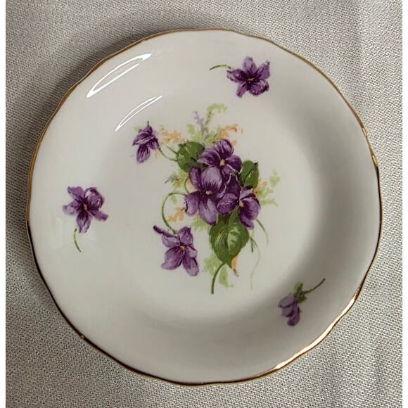 4 Vintage Royal Chelsea English Bone China Floral Butter Pats w/Gold Rim 3 1/2" - Picture 5 of 7